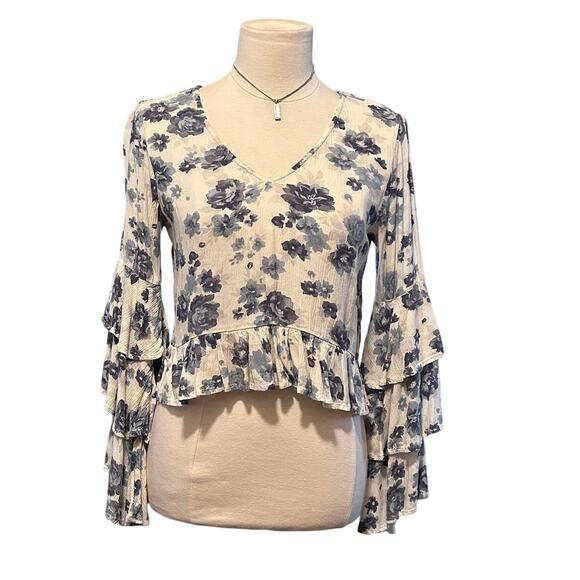 American Eagle Outfitters Tops - American Eagle Boho Floral Ruffle Long Sleeve Top Size XS